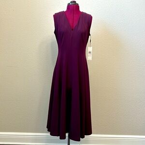 V-Neck Sleeveless Scuba Crepe Fit and Flare MIDI Dress.